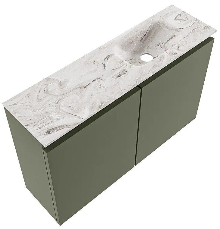 Mondiaz Ture DLux toiletmeubel 80cm army met wastafel glace rechts zonder kraangat