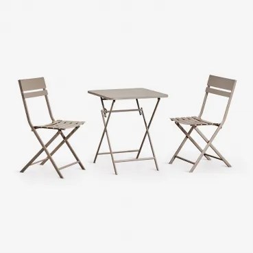 Set Van Vierkante Tafel 60x60 Cm Inklapbaar En 2 Keukenzitjes Van Staal Tamarit Moka Bruin - Sklum