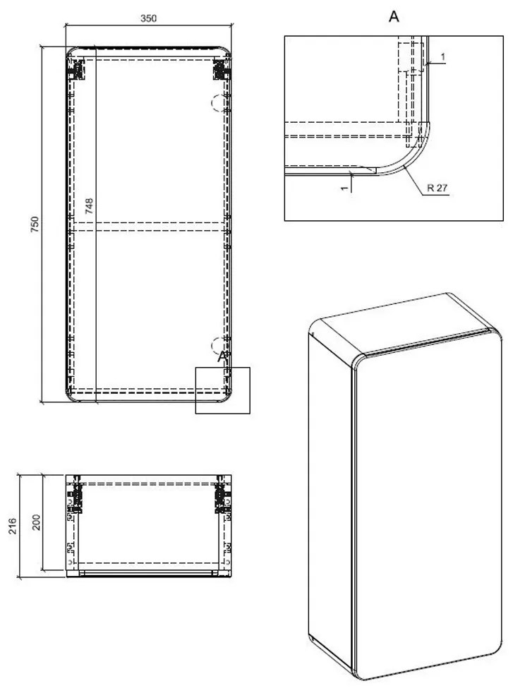 Comad Aruba White 830 FSC kolomkast 75x35cm eiken/wit