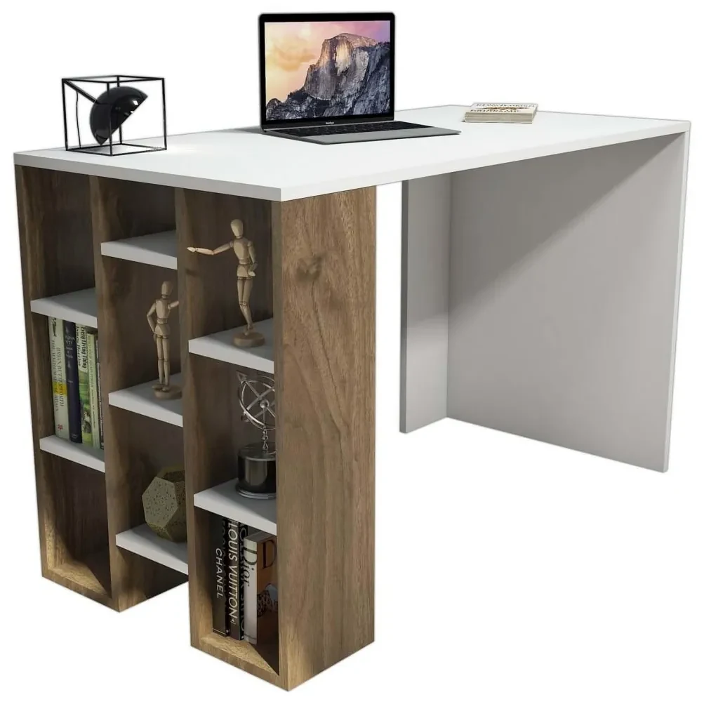 Homemania Computerbureau Inci 120x60x75 cm wit en walnootkleurig