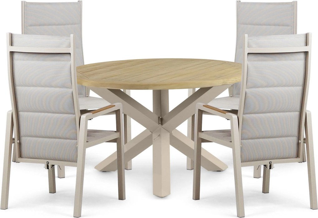Tuinset Ronde Tuintafel 4 personen 120 cm Aluminium Taupe Lifestyle Garden Furniture Essence/Rockville
