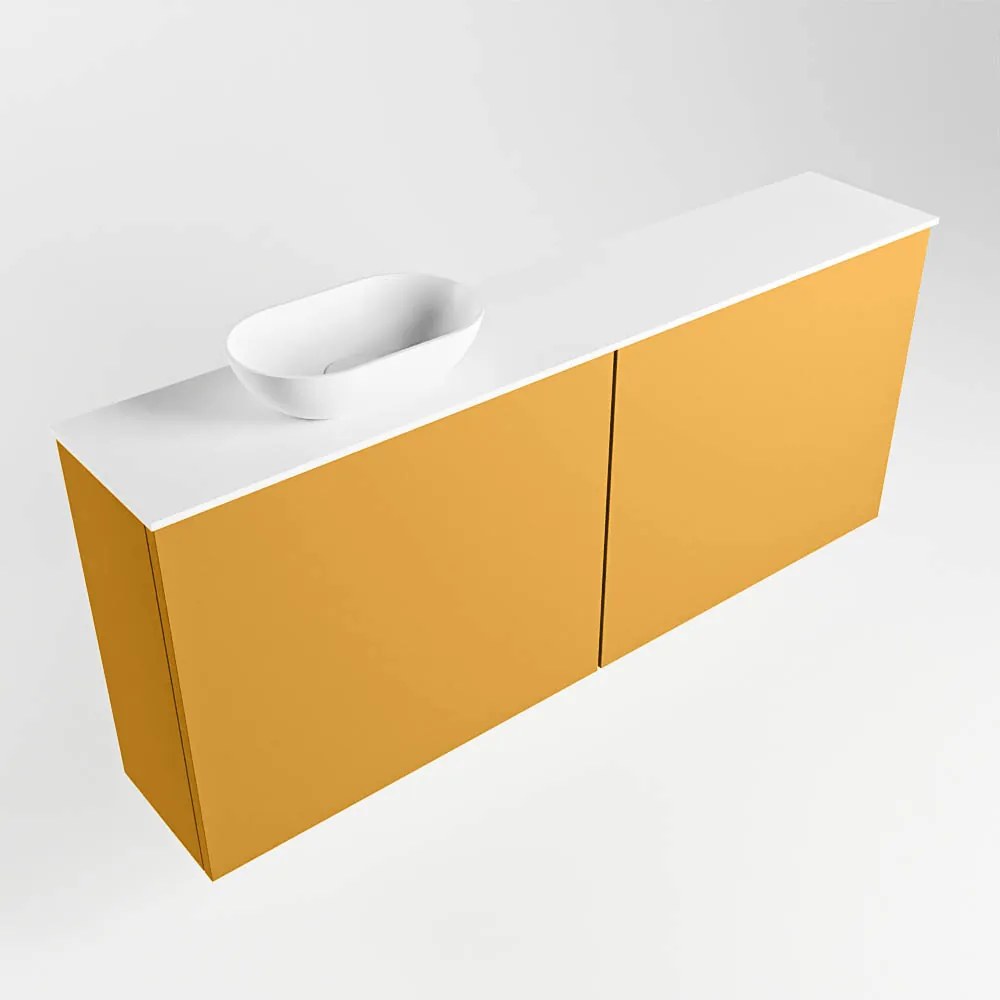 Mondiaz Fowy toiletmeubel 120cm ocher met witte waskom links zonder kraangat