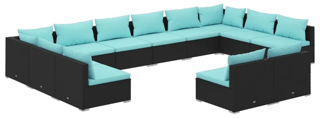 vidaXL 12-delige Loungeset met kussens poly rattan zwart