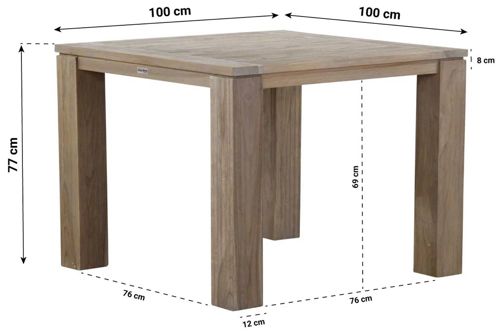 Dining Tuintafel vierkant 100 x 100 cm Teak Old teak greywash Brighton