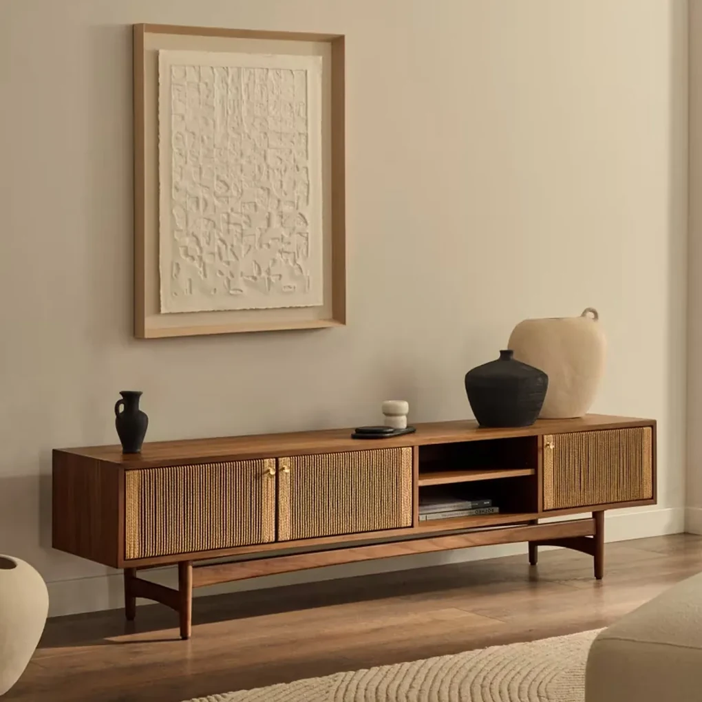 Kave Home Elan Retro Tv-meubel Walnoot Met Touw - 200x40x50cm.