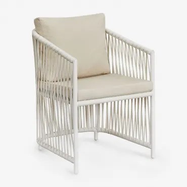 Set Van 2 Eetkamerstoelen Met Armleuningen In Aluminium En Gevlochten Touw Sophie Gardenia Wit - Sklum