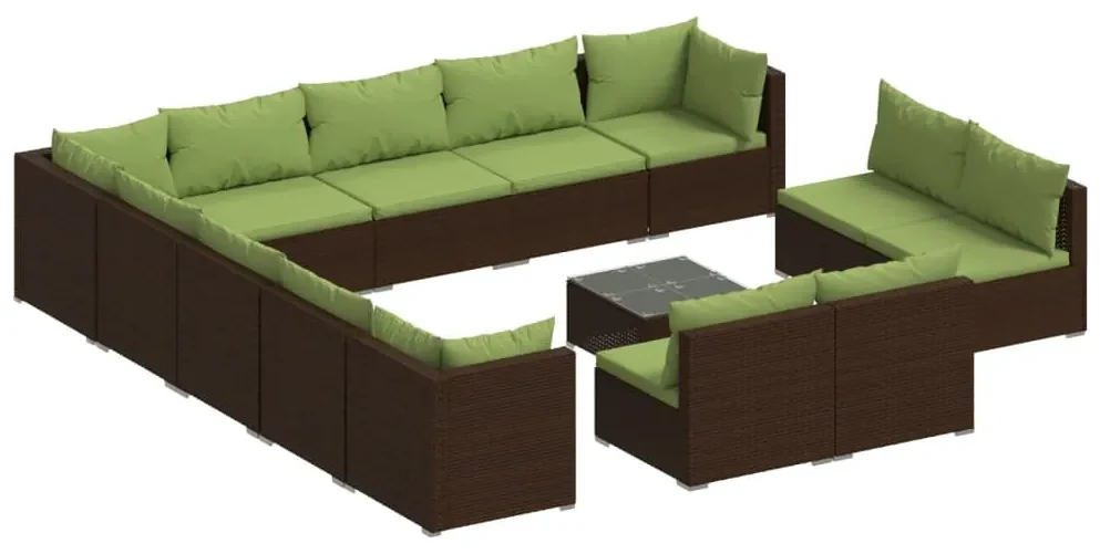 vidaXL 14-delige Loungeset met kussens poly rattan bruin