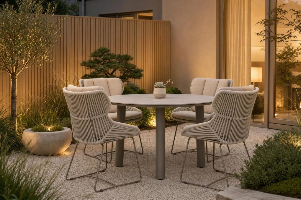 Tuinset Ronde Tuintafel 4 personen 140 cm Rope Taupe Santika Furniture Santika