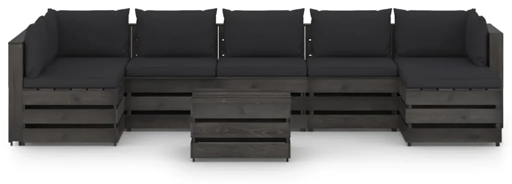 vidaXL 8-delige Loungeset met kussens grijs geïmpregneerd hout