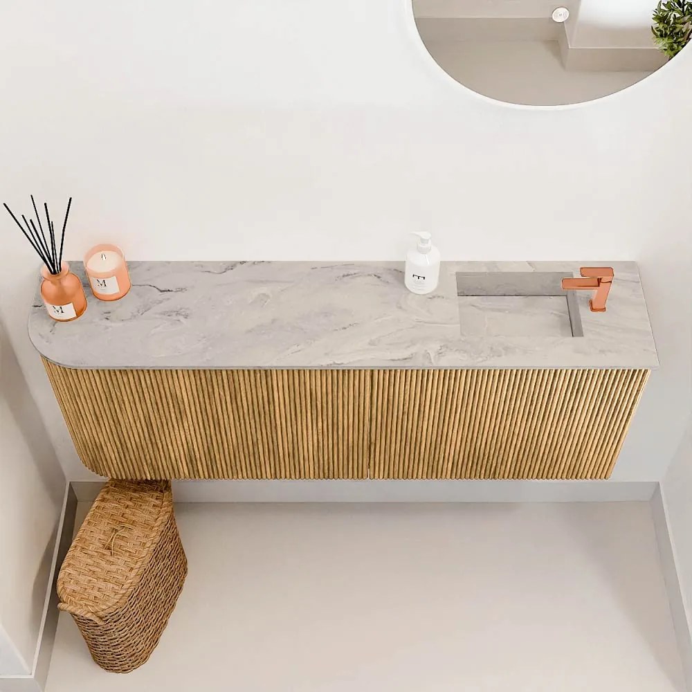Mondiaz Joya DLux 110cm toiletmeubel ronding links oak met wastafel faye rechts 1 kraangat glace