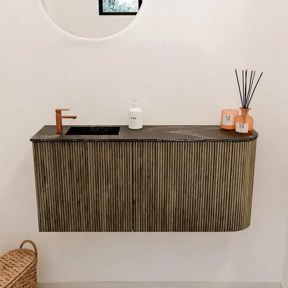 Mondiaz Joya DLux 90cm toiletmeubel ronding rechts dusk met wastafel faye links 1 kraangat lava