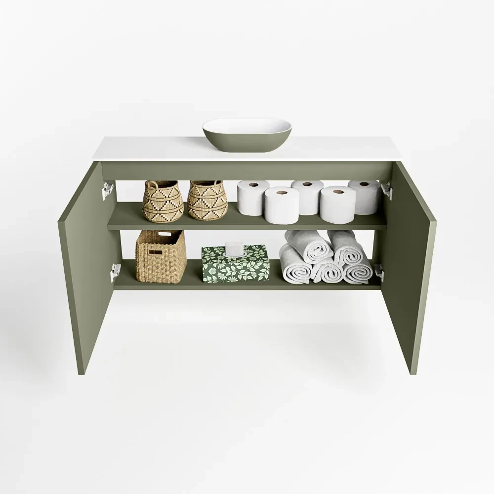 Mondiaz Fowy toiletmeubel 100cm army met legergroene waskom midden zonder kraangat