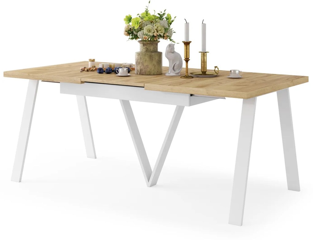 AVERY eik Craft Goud/ onderkant wit - LOFT/INDUSTRIËLE TAFEL VOOR WOONKAMER / EETKAMER UITKLAPBAAR TOT 290 cm!