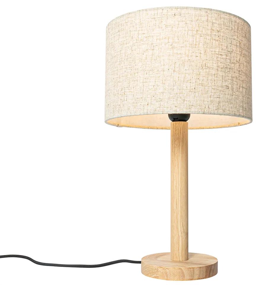 Landelijke tafellamp hout met linnen kap beige 25 cm - Mels Landelijk E27 Binnenverlichting Lamp