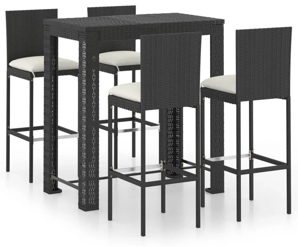 vidaXL 5-delige Tuinbarset met kussens poly rattan zwart