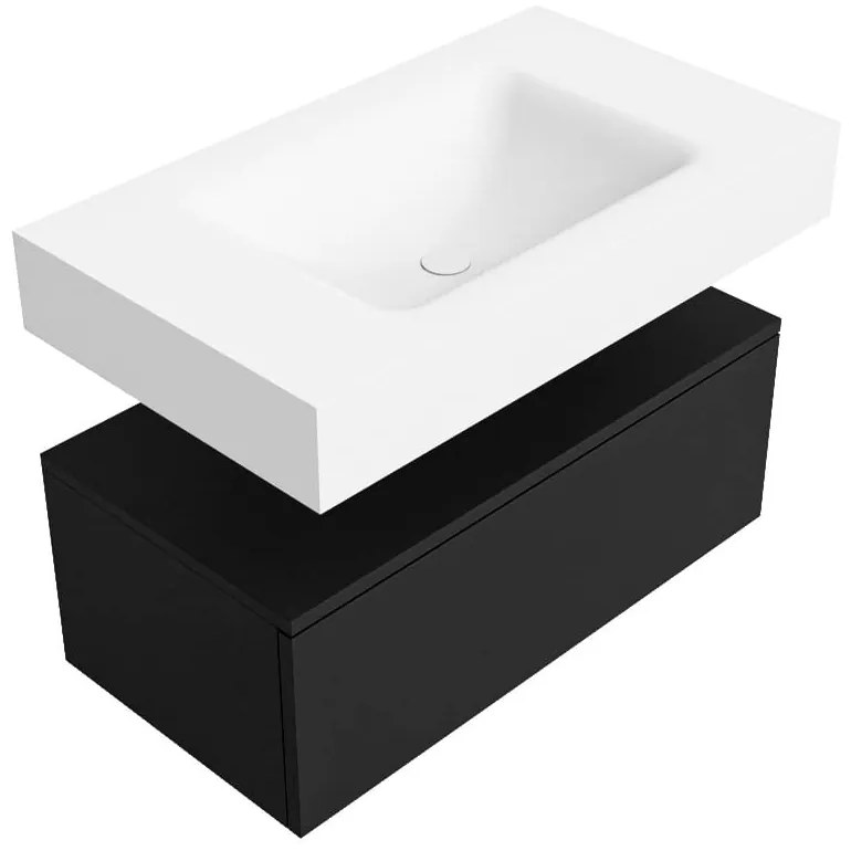 Zaro Alan badmeubel 80cm urban 1 lade met vrijhangende wastafel cloud midden zonder kraangat talc