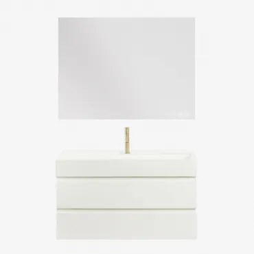 Badkamermeubelset Van Hout En Essenhoutfineer Met Geïntegreerde Wastafel Ona Wit & Rectangular Led And Antifog 120x90 Cm Sivren & Goud - Sklum