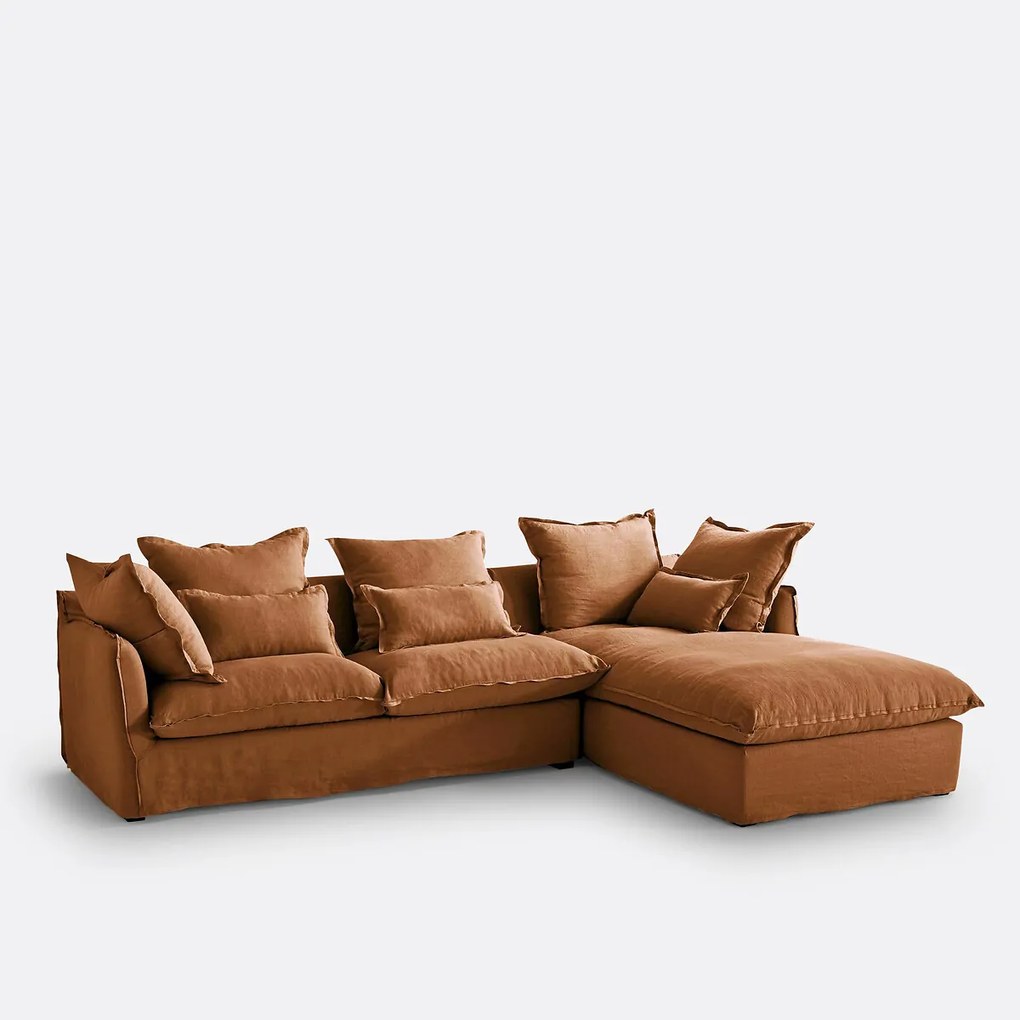 4-zits hoekbank met afneembare hoezen, omvormbaar, in gekreukt linnen, Odna