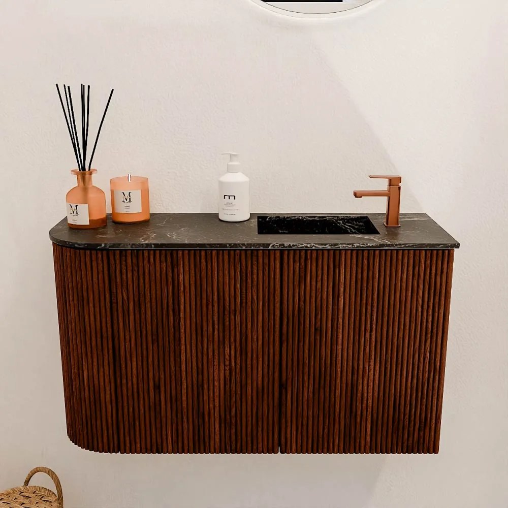 Mondiaz Joya DLux 70cm toiletmeubel ronding links ruby met wastafel faye rechts 1 kraangat lava