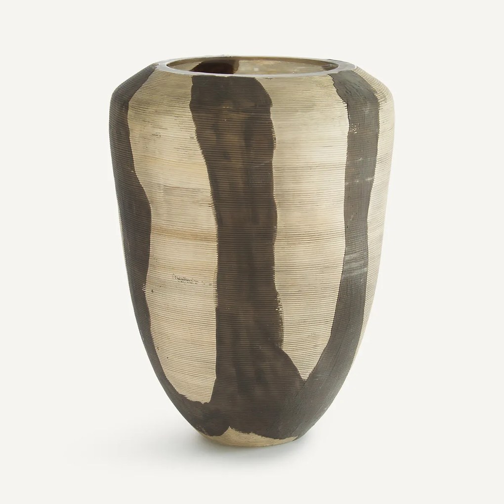 Beschilderde glazen vaas met matte strepen, H26,5 cm, Hedi