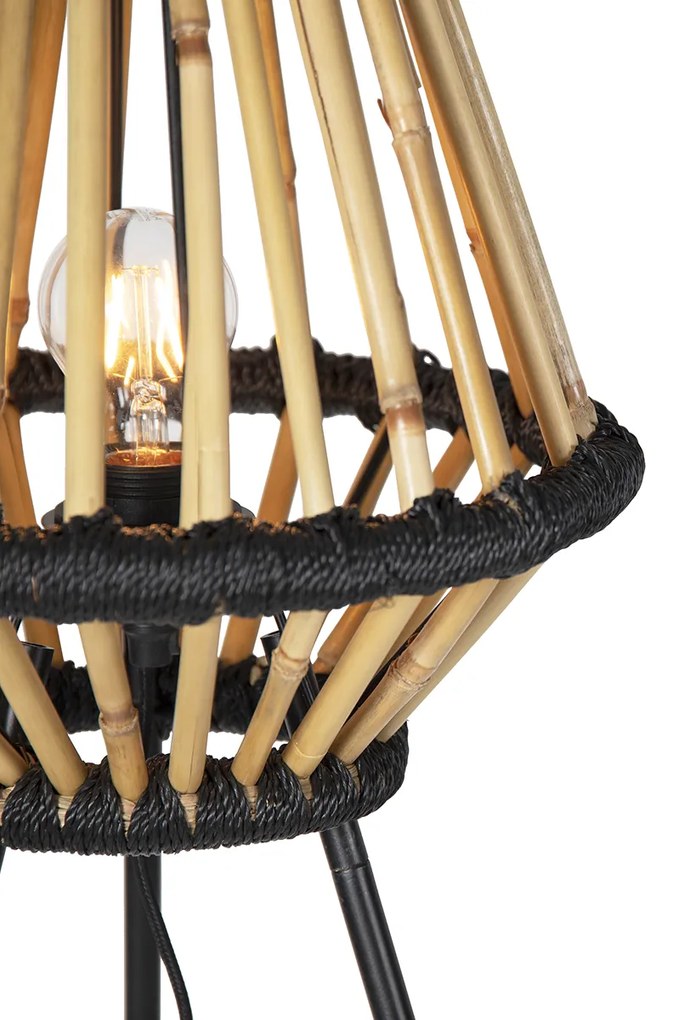 Oosterse tripod vloerlamp bamboe met zwart - Evalin