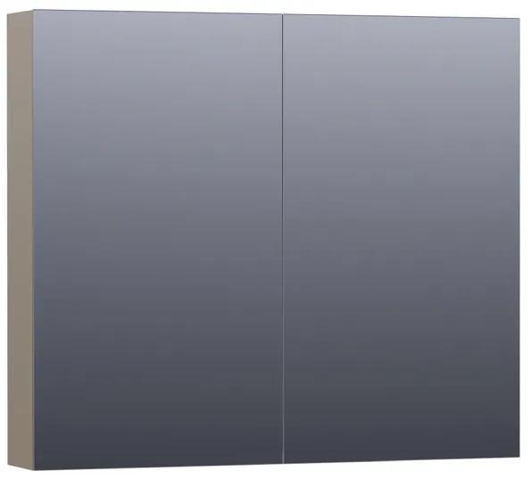 BRAUER Plain Spiegelkast - 80x70x15cm - 2 links/rechtsdraaiende spiegeldeuren - MDF - hoogglans taupe SK-PL80HT