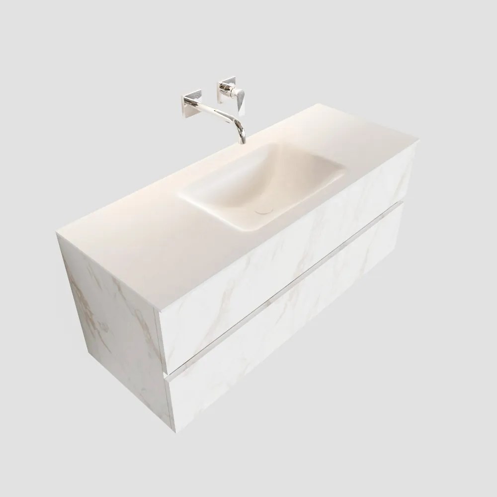 Mondiaz Vica 120cm badmeubel carrara 2 lades wastafel Cloud midden geen kraangat