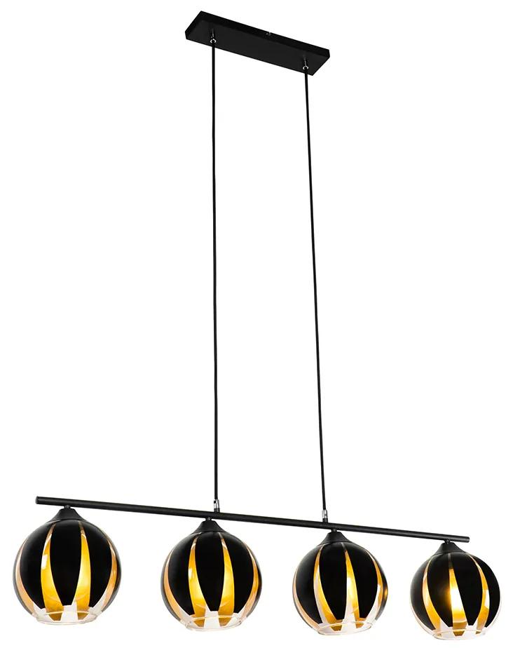 Eettafel / Eetkamer Design hanglamp zwart met goud 4-lichts - Melone Modern E27 Binnenverlichting Lamp