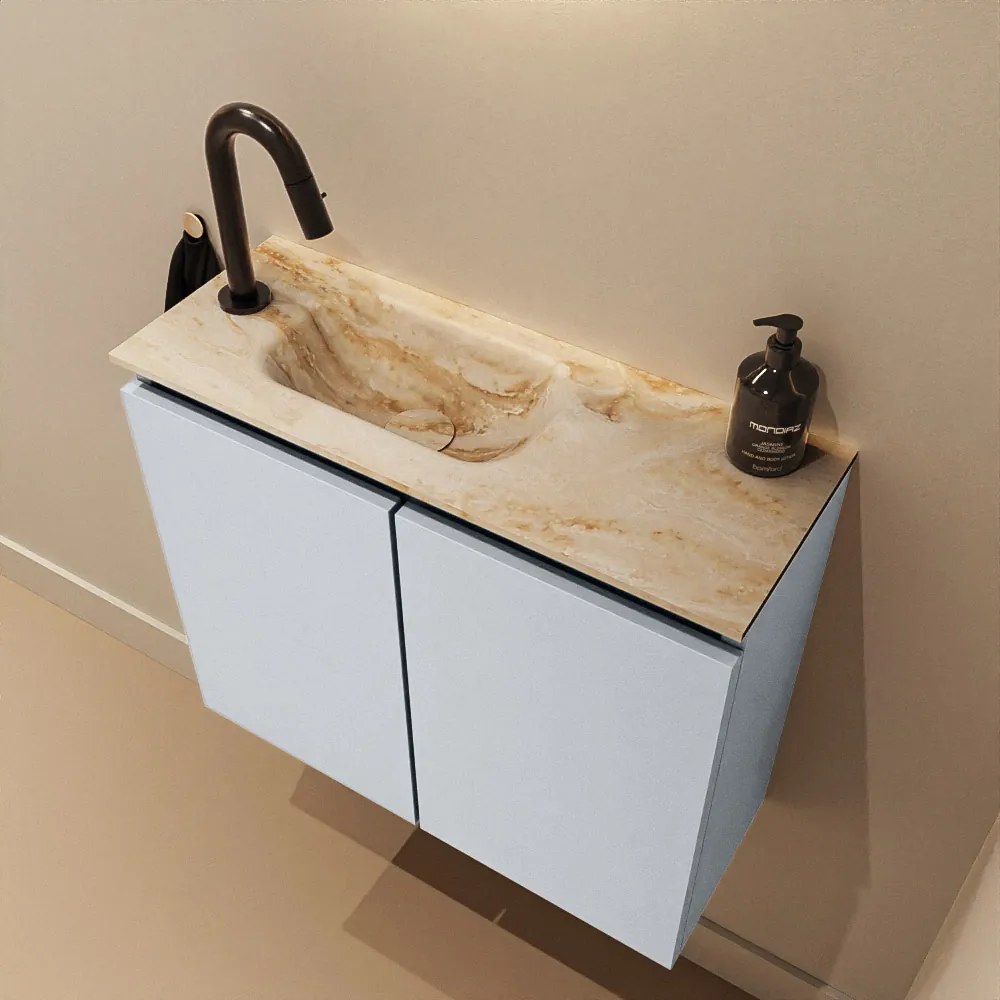 Mondiaz Ture DLux toiletmeubel 60cm clay met wastafel frappe links met kraangat