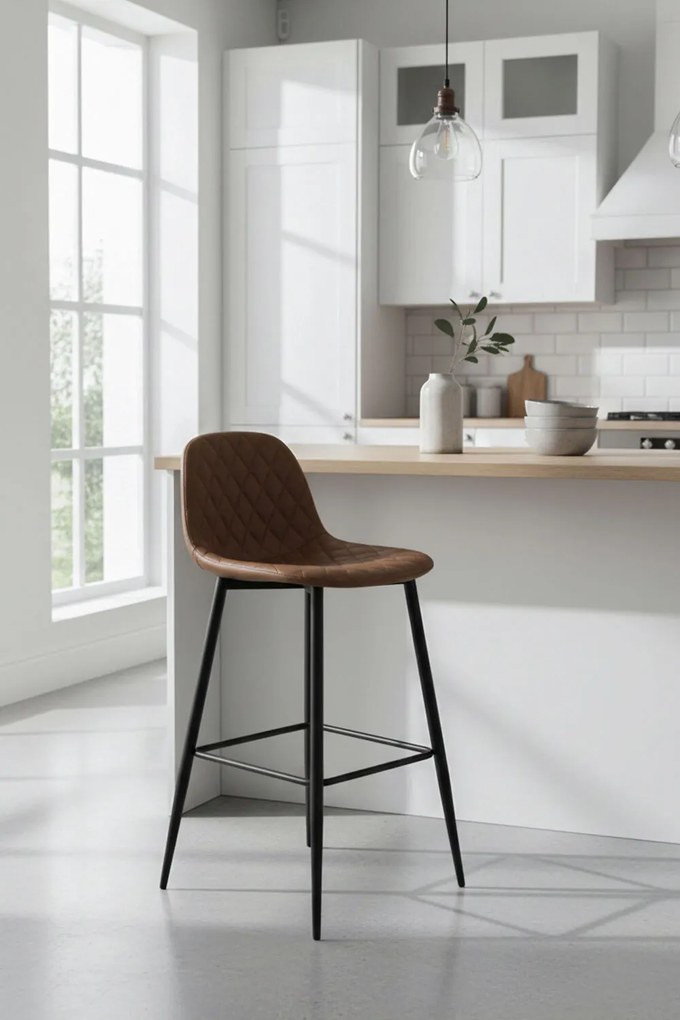 Zwarte Teok Kruk Bruin Diamant Kunstleer