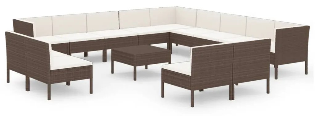 vidaXL 14-delige Loungeset met kussens poly rattan bruin