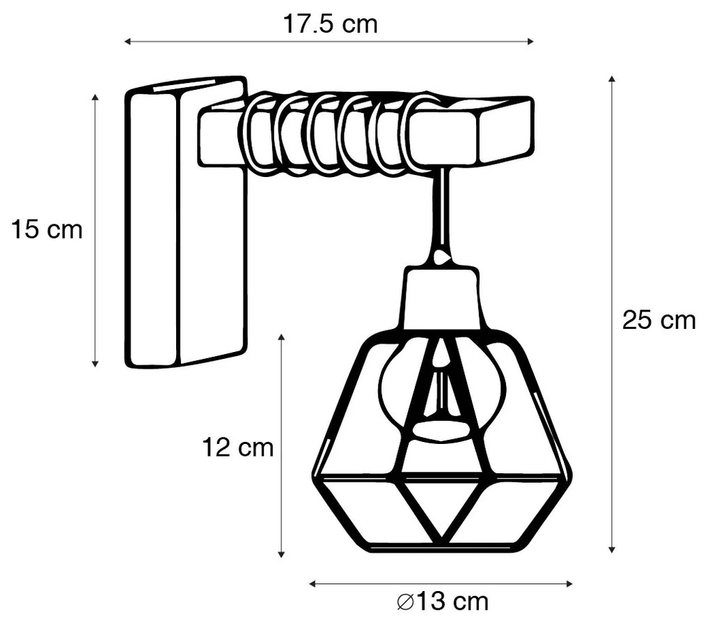 Smart wandlamp met dimmer zwart met hout incl. Wifi A60 - Chon E27 Binnenverlichting Lamp