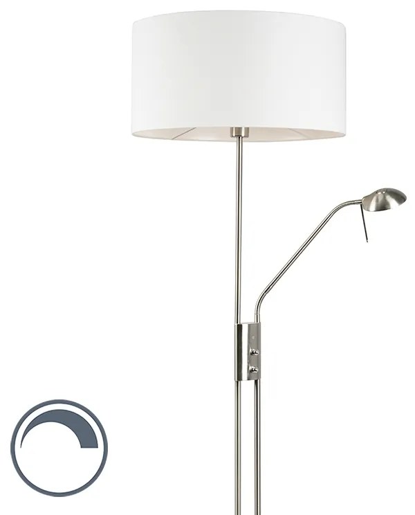 Vloerlamp staal en wit met verstelbare leesarm - Luxor