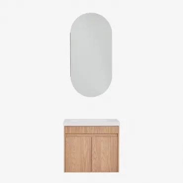 Narek Zwevend Houten Badkamermeubelset Met Geïntegreerde Wastafel Ash Brown & Ovaal Met Opbergruimte 45x90 Cm Abner & Zonder Kraan & - Sklum