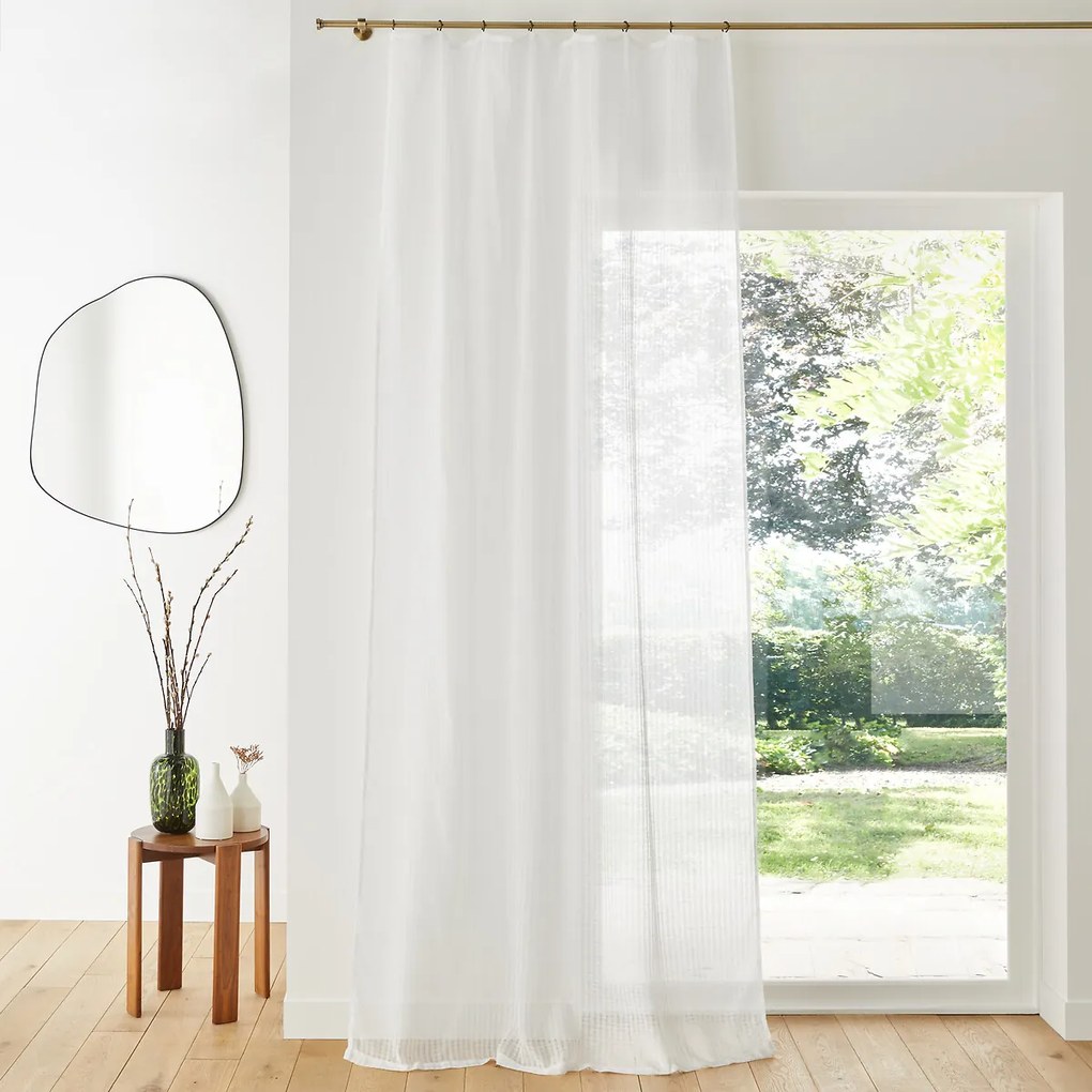 Glasgordijn met ruitjes en met vaste ringen, Ivory