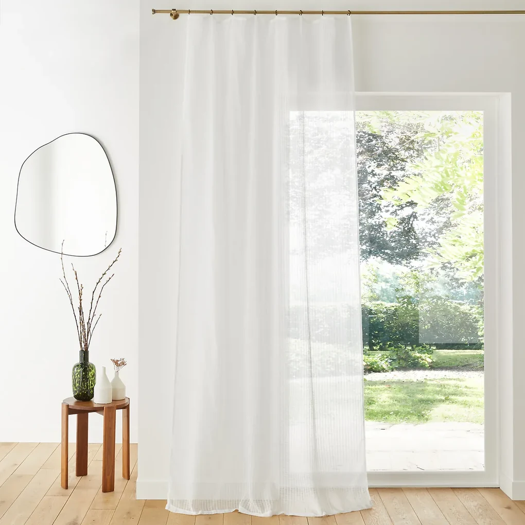 Glasgordijn met ruitjes en met vaste ringen, Ivory