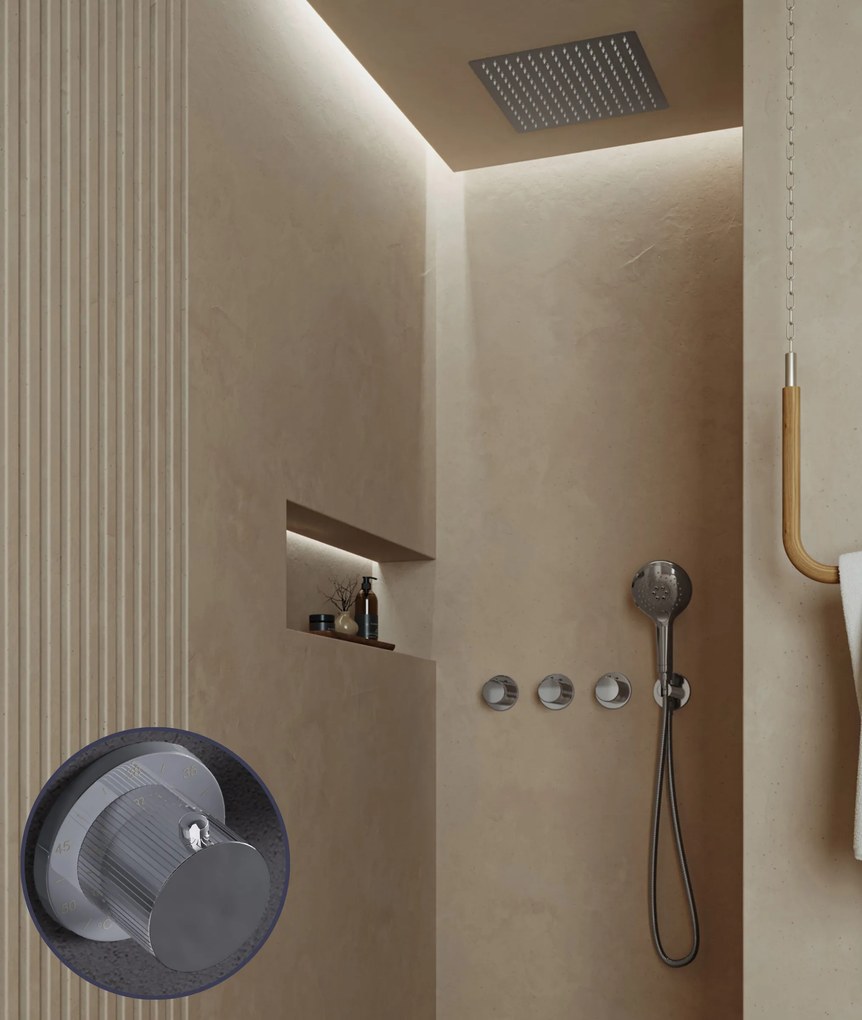 Saniclear Plus Stripes inbouw regendouche met inbouw douchekop 30x30cm en 2 standen handdouche chroom