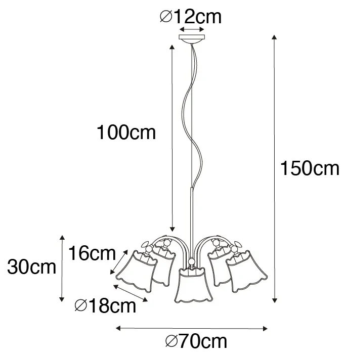 Stoffen Klassieke hanglamp zwart met lampenkap goud 5-lichts - Nona Klassiek / Antiek E27 rond Binnenverlichting Lamp