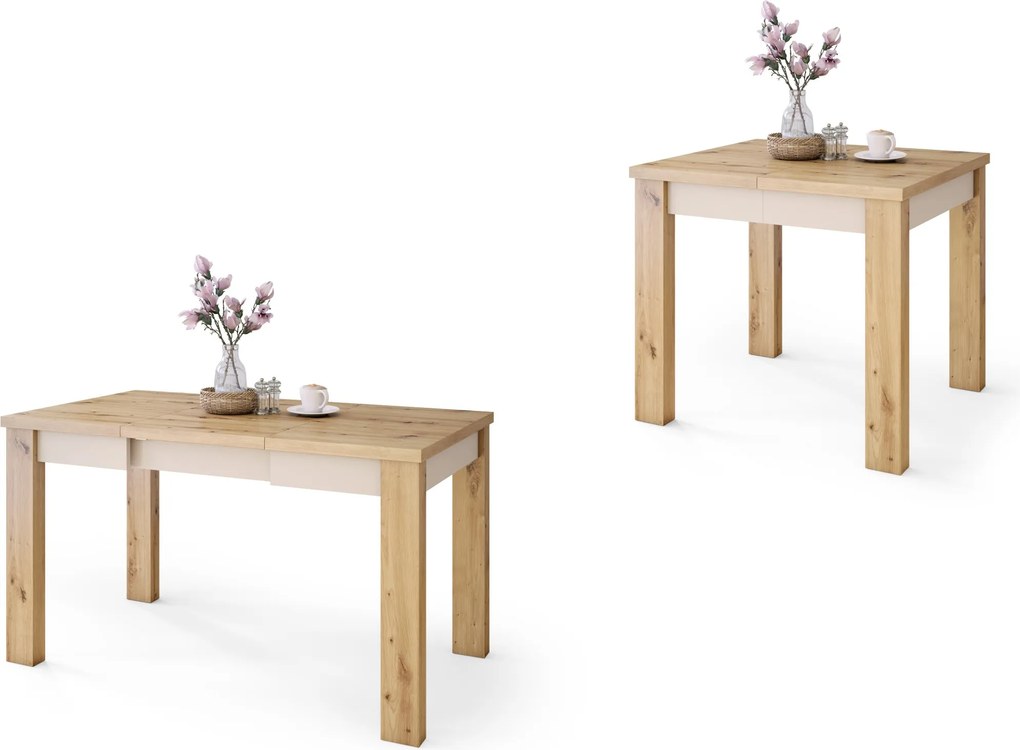 FONTE Eikenhout Artisan / beige - KLASSIEKE KEUKEN- /WOONKAMERTAFEL 85x75 UITKLAPBAAR TOT 130 cm!