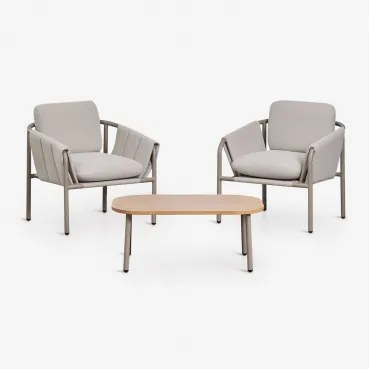 Zunika Tuinset Met 2 Gestoffeerde Fauteuils En Salontafel Van Staal Moka Bruin - Sklum