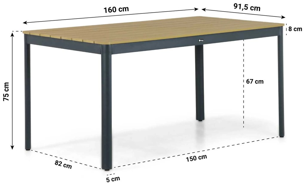Dining Tuintafel rechthoekig 160 x 91,5 cm Grijs Santika Mind