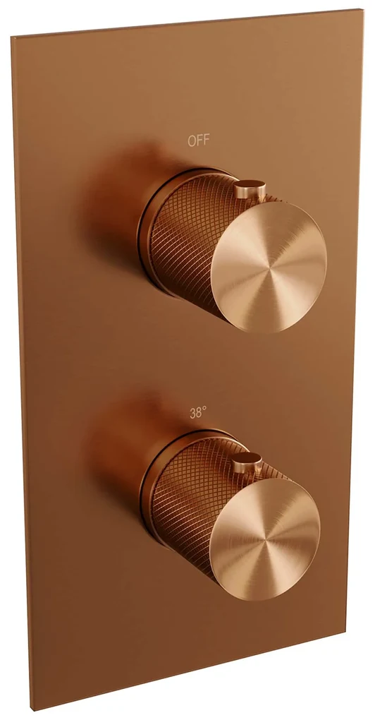 Brauer Copper Carving complete inbouw regendouche set 42 met 30cm douchekop, plafondarm, staafhanddouche en glijstang geborsteld koper PVD