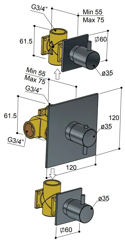 Hotbath Laddy Inbouw Thermostaat Geborsteld Nikkel L007