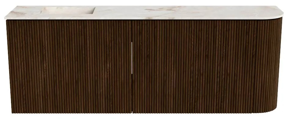 Mondiaz Joya DLux 110cm toiletmeubel ronding rechts walnut met wastafel faye links 1 kraangat frappe