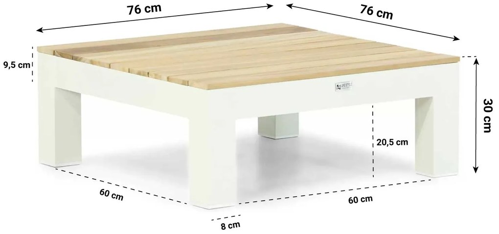 Platform Loungeset Aluminium/teak Wit 6 personen Lifestyle Garden Furniture Ravalla