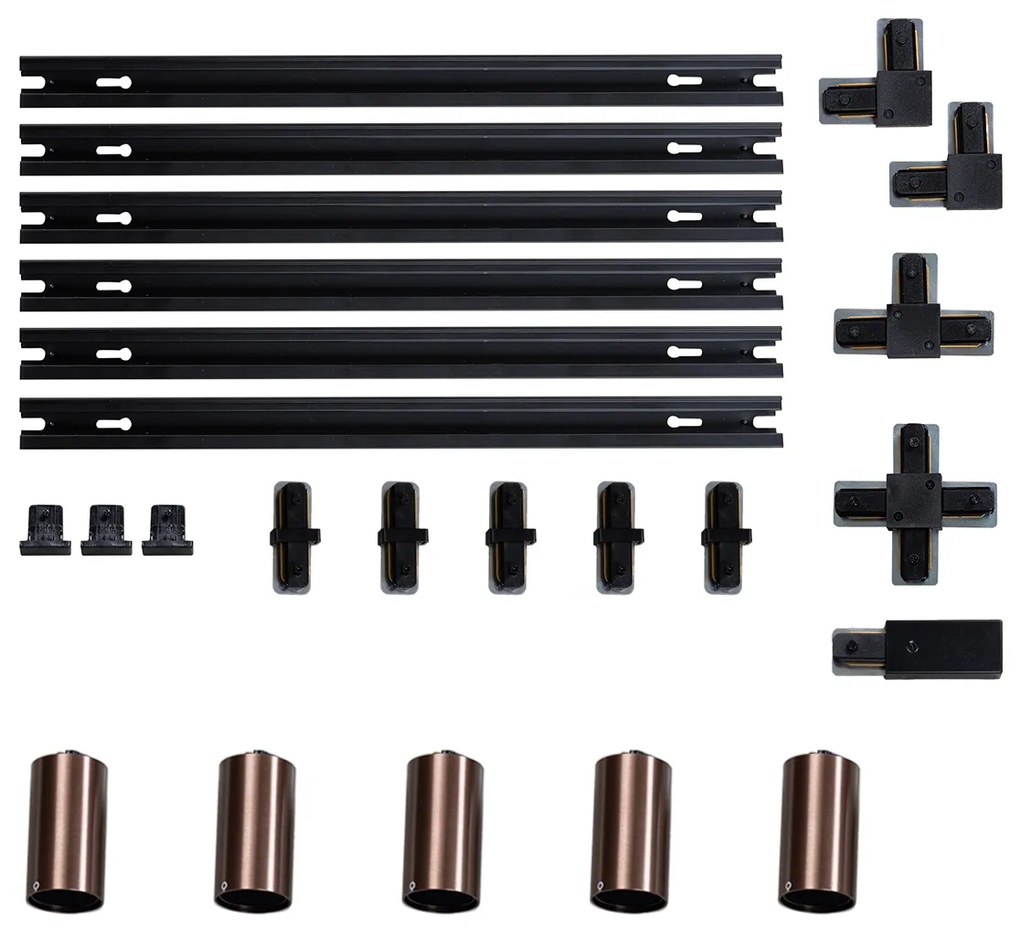 Modern railsysteem met 5 spots donker brons 1-fase GU10 50mm - Iconic Ruby