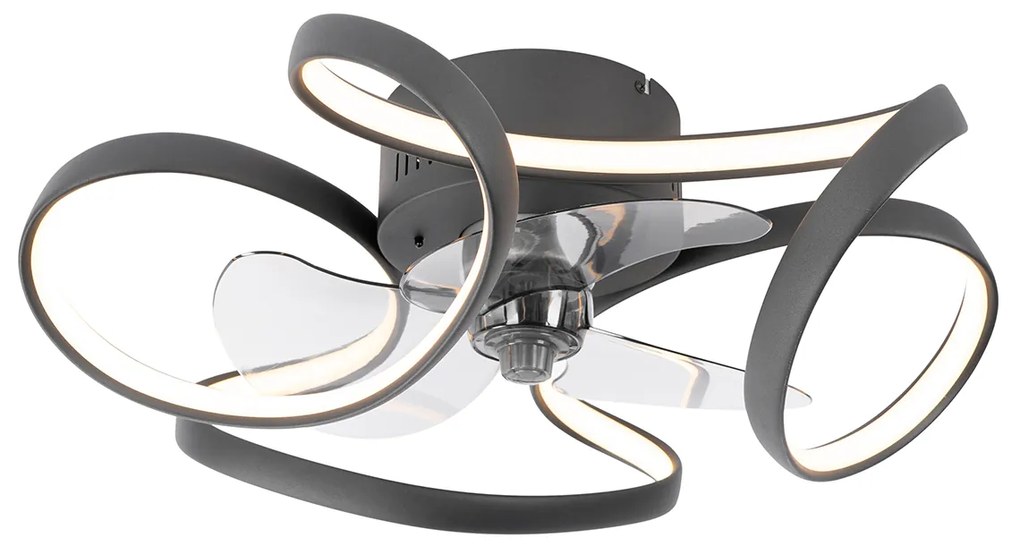 Plafondventilator zwart 55cm incl. LED dimbaar met afstandsbediening - Mandy