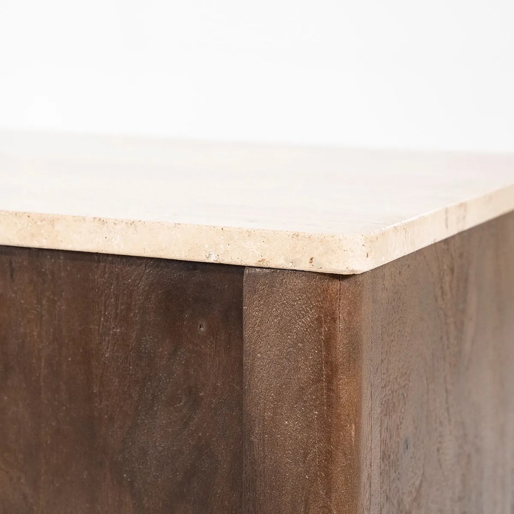 Dressoir Donker Hout Met Travertin Blad - 200x41x75cm.