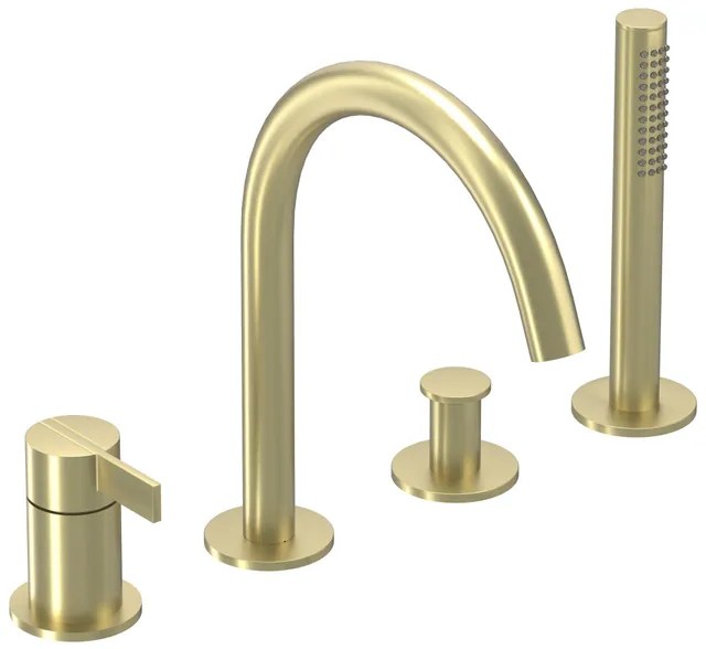 IVY Pact Badrandcombinatie - 4-wegs - mengkraan - draaibare uitloop - uittrekbare handdouche - Geborsteld mat goud PVD 6302154