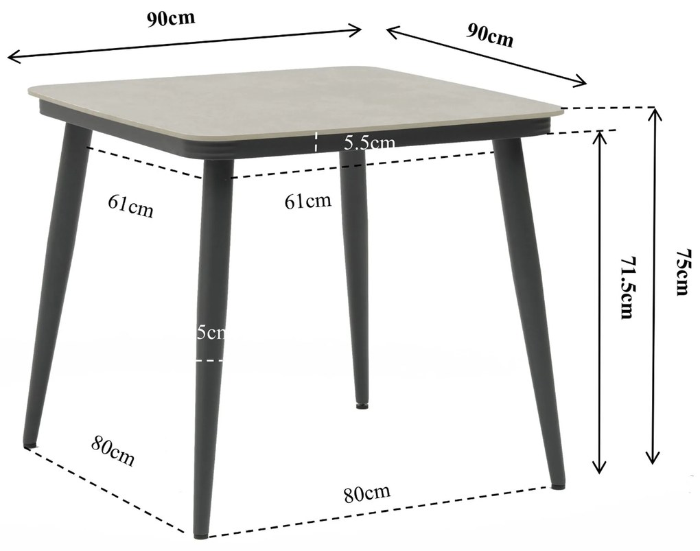 Dining Tuintafel 90 x 90 cm Aluminium Grijs Vienna